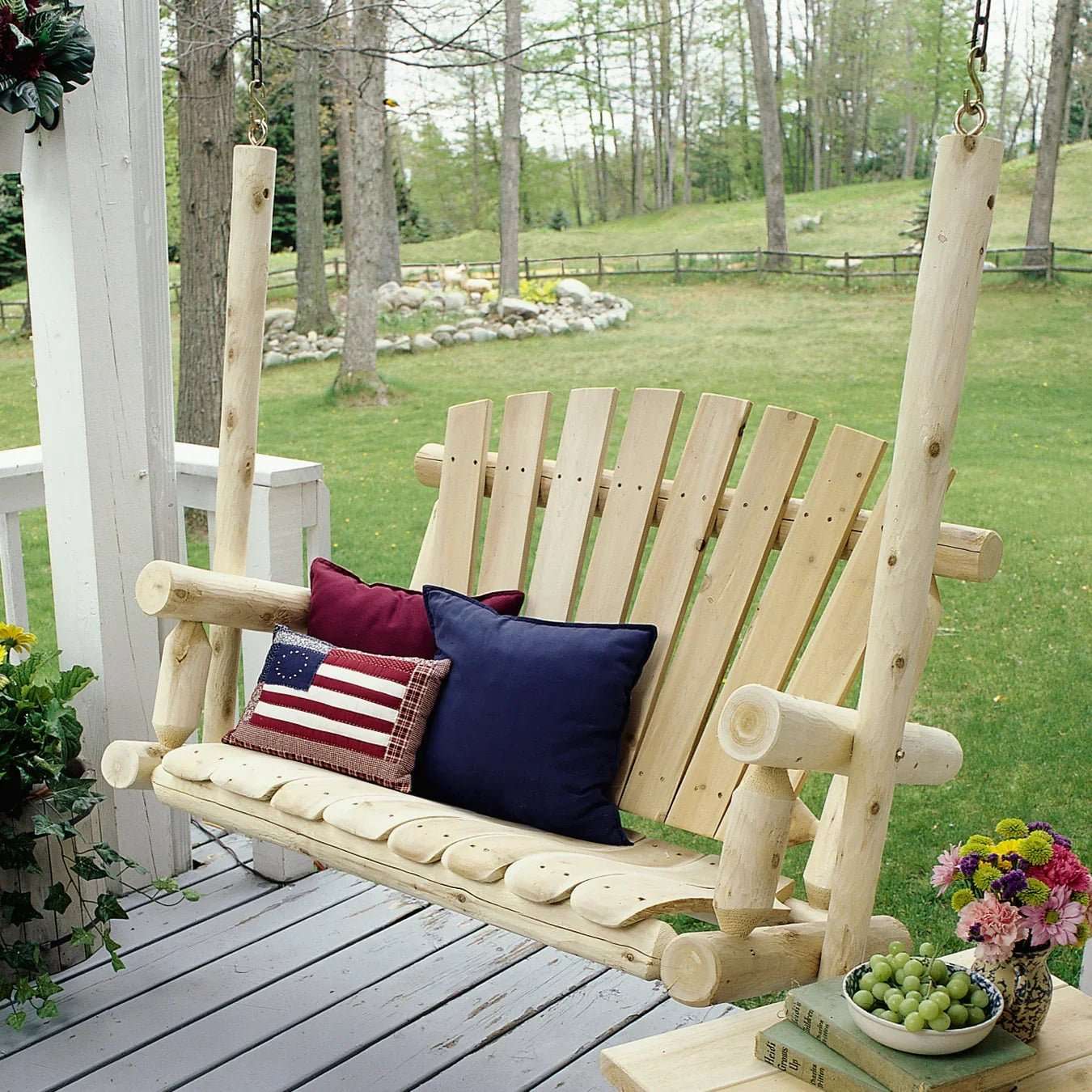 Lakeland Mills Cedar Log 4ft Log-Style Porch Swing – Northern White Cedar - Outdoorsiness