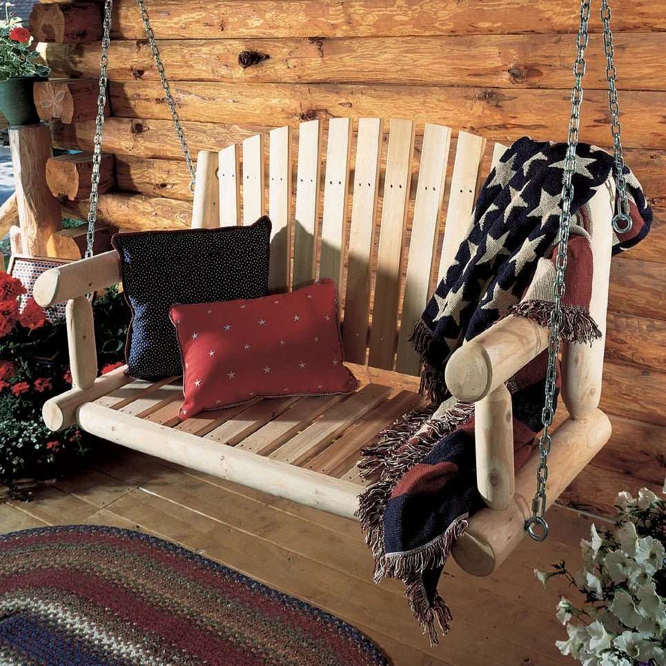 Lakeland Mills Cedar Log 4ft Porch Swing – Northern White Cedar - Outdoorsiness