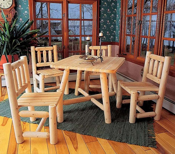 Lakeland Mills Cedar Log 5 Piece 37 Inch Square Dining Set – Table & 4 Chairs - Outdoorsiness