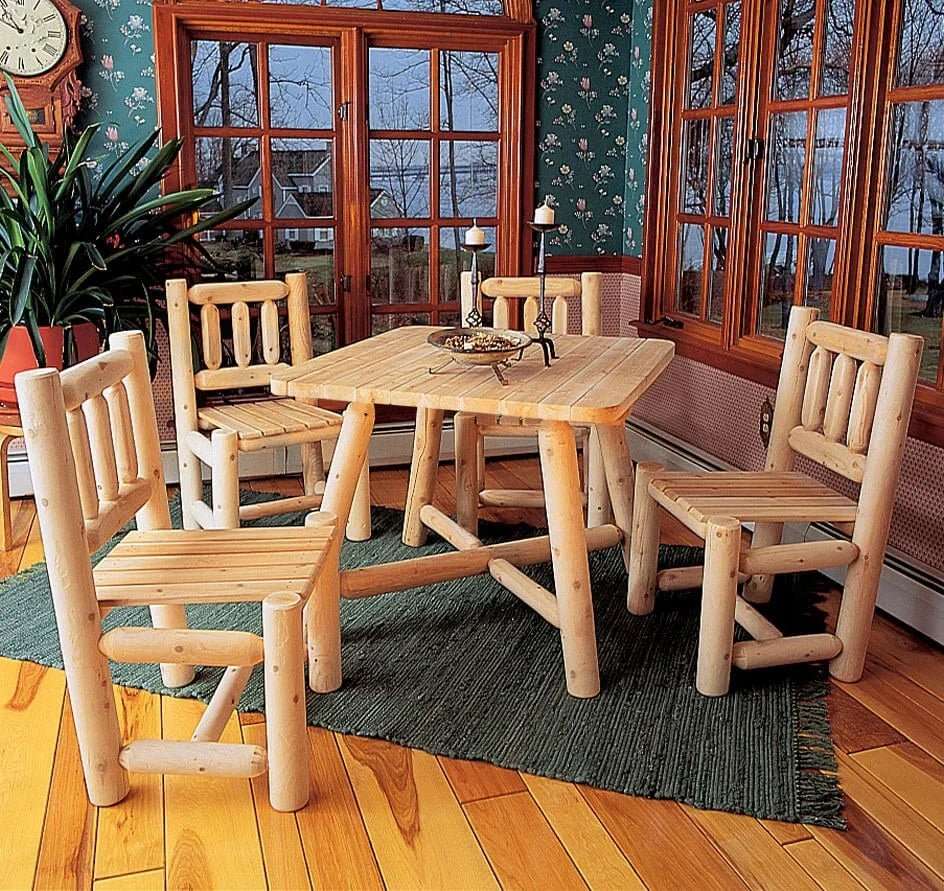 Lakeland Mills Cedar Log 5 Piece 37 Inch Square Dining Set – Table & 4 Chairs - Outdoorsiness
