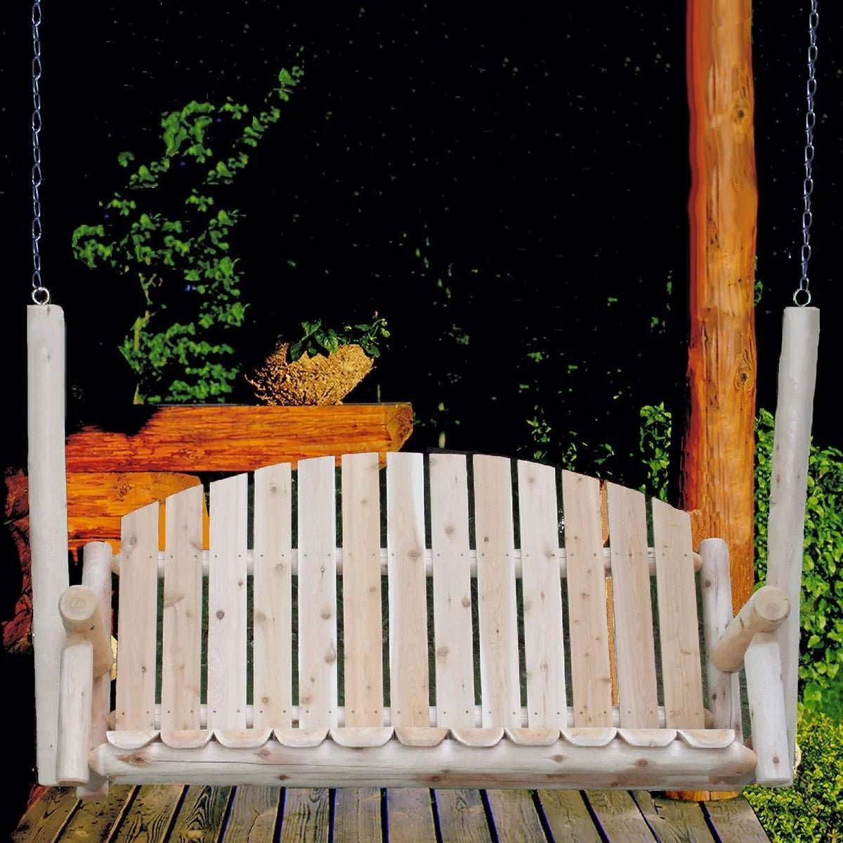 Lakeland Mills Cedar Log 5ft Country Porch Swing – Northern White Cedar - Outdoorsiness