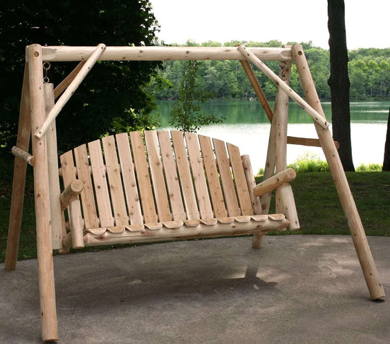 Lakeland Mills Cedar Log 5ft Country Yard Swing & A-Frame Set - Outdoorsiness