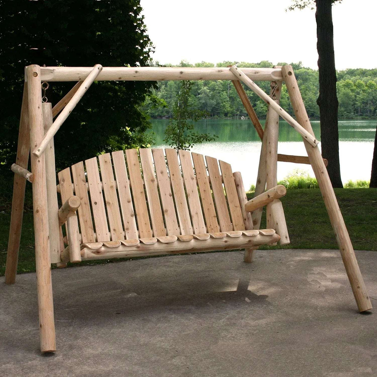 Lakeland Mills Cedar Log 5ft Country Yard Swing & A-Frame Set - Outdoorsiness