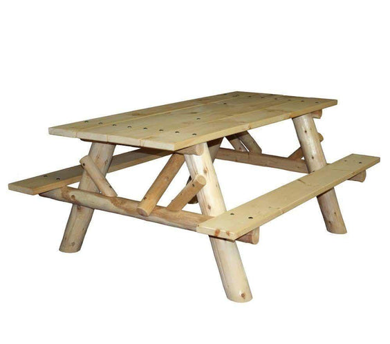 Lakeland Mills Cedar Log 6ft Picnic Table with Attached Benches - Outdoorsiness