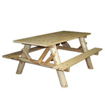 Lakeland Mills Cedar Log 6ft Picnic Table with Attached Benches - Outdoorsiness