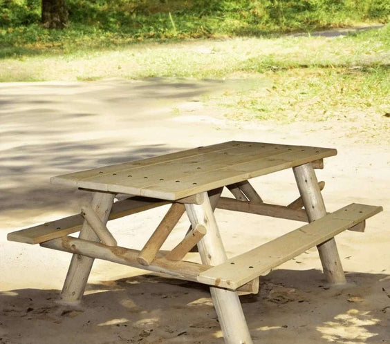 Lakeland Mills Cedar Log 6ft Picnic Table with Attached Benches - Outdoorsiness