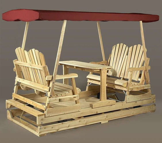 Lakeland Mills Cedar Log Deluxe Glider with Canopy Top – Facing Seats, Center Table - Outdoorsiness
