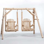 Lakeland Mills Cedar Log Double Chair Garden Swing & A-Frame Set - Outdoorsiness