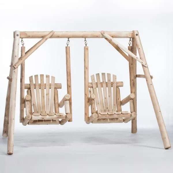 Lakeland Mills Cedar Log Double Chair Garden Swing & A-Frame Set - Outdoorsiness