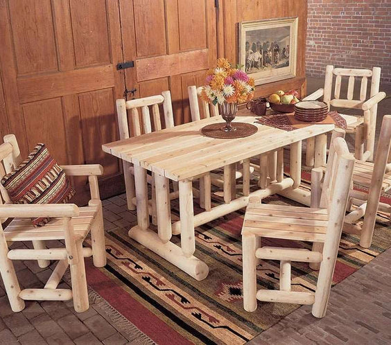 Lakeland Mills Cedar Log Harvest Farm Table Family Dining Set - Outdoorsiness