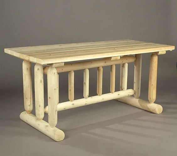 Lakeland Mills Cedar Log Harvest Farm Table Family Dining Set - Outdoorsiness