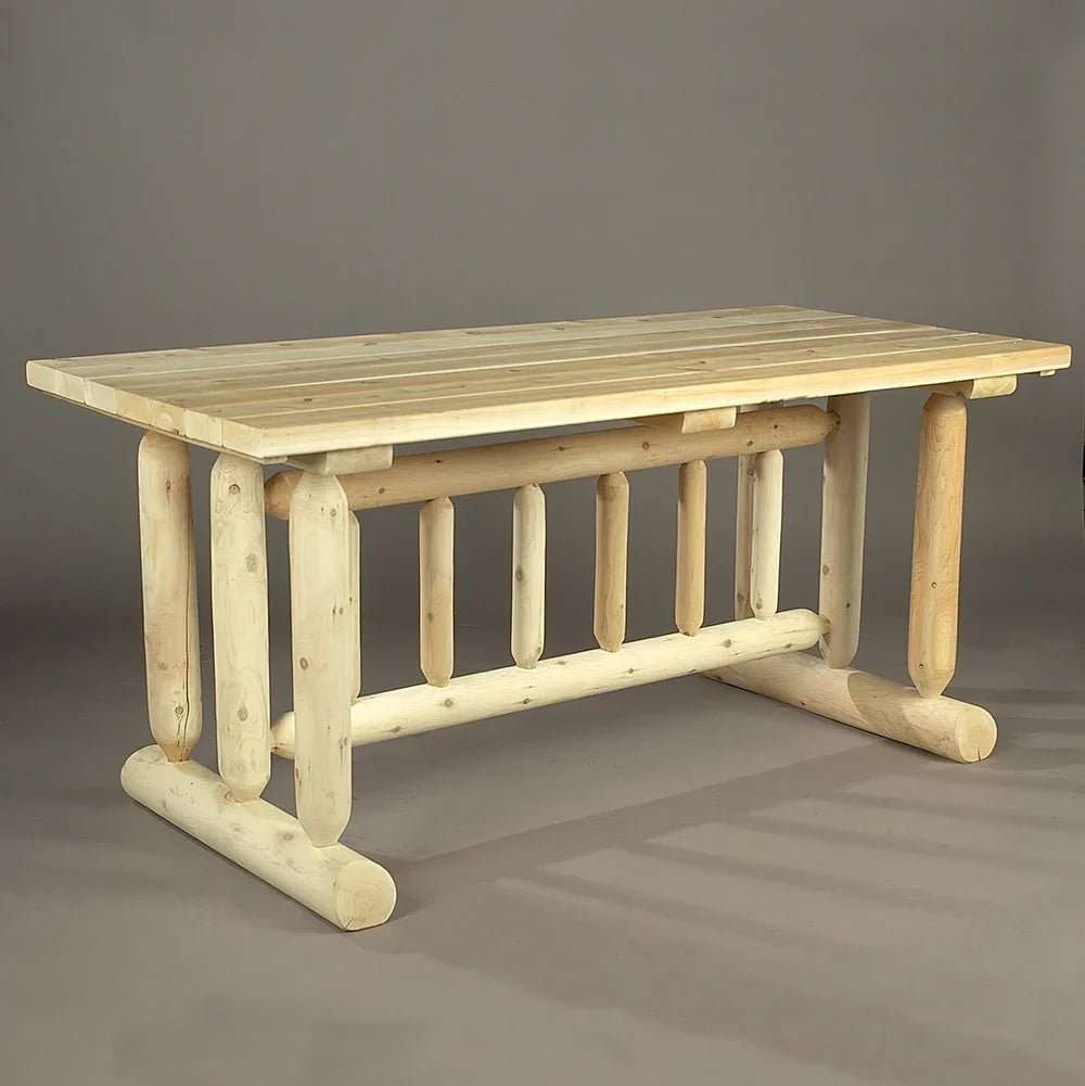 Lakeland Mills Cedar Log Harvest Farm Table Family Dining Set - Outdoorsiness