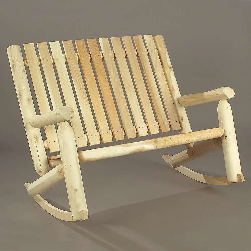 Lakeland Mills Cedar Log Loveseat Rocking Chair – Northern White Cedar - Outdoorsiness
