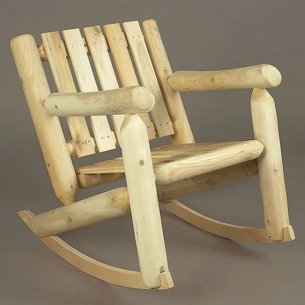 Lakeland Mills Cedar Log Low Back Porch Rocking Chair – Northern White Cedar - Outdoorsiness