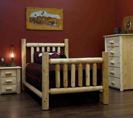 Lakeland Mills Cedar Log Low Post King Bed Frame – Natural Rustic Cedar - Outdoorsiness