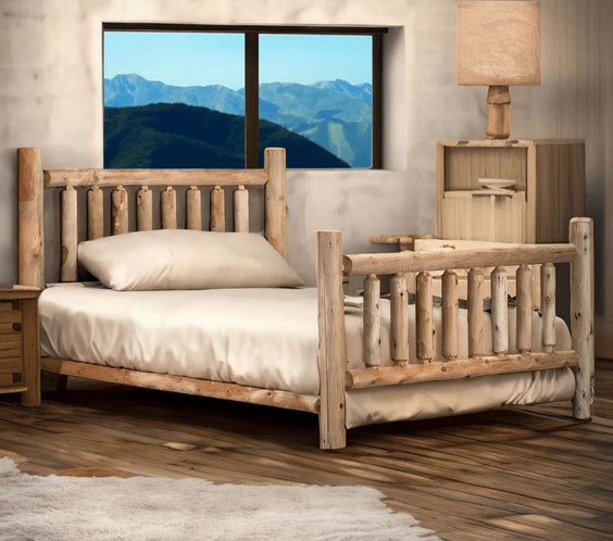Lakeland Mills Cedar Log Low Post Queen Bed Frame – Natural Rustic Cedar - Outdoorsiness