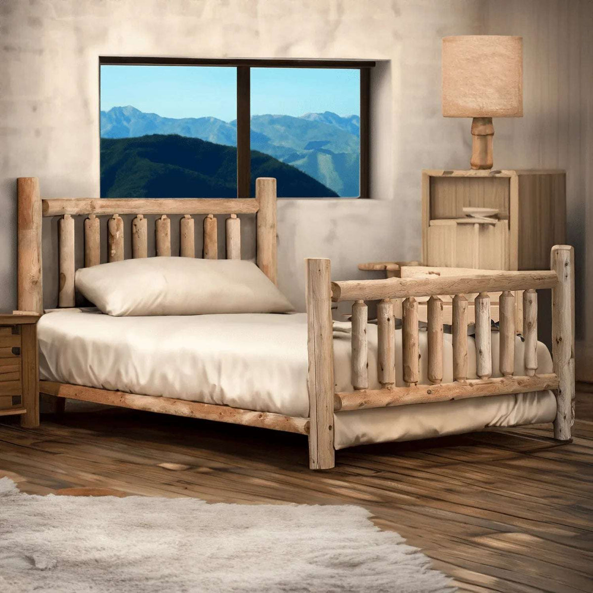 Lakeland Mills Cedar Log Low Post Queen Bed Frame – Natural Rustic Cedar - Outdoorsiness