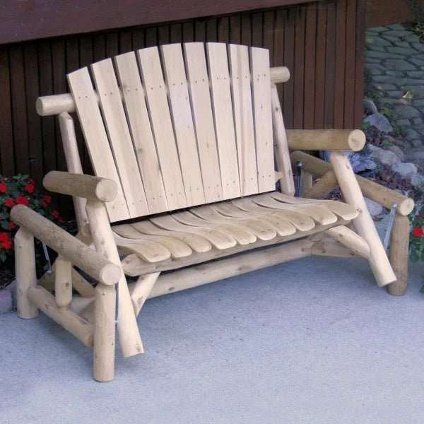Lakeland Mills Cedar Log Porch & Patio Glider – Northern White Cedar - Outdoorsiness