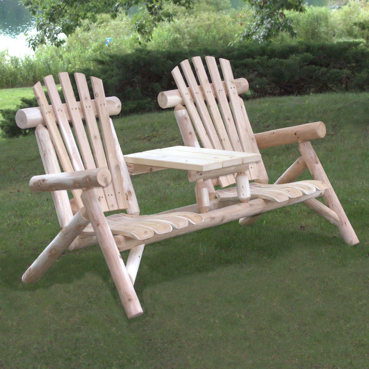 Lakeland Mills Cedar Log Tete-A-Tete Outdoor Seating – Two Chairs Facing - Outdoorsiness
