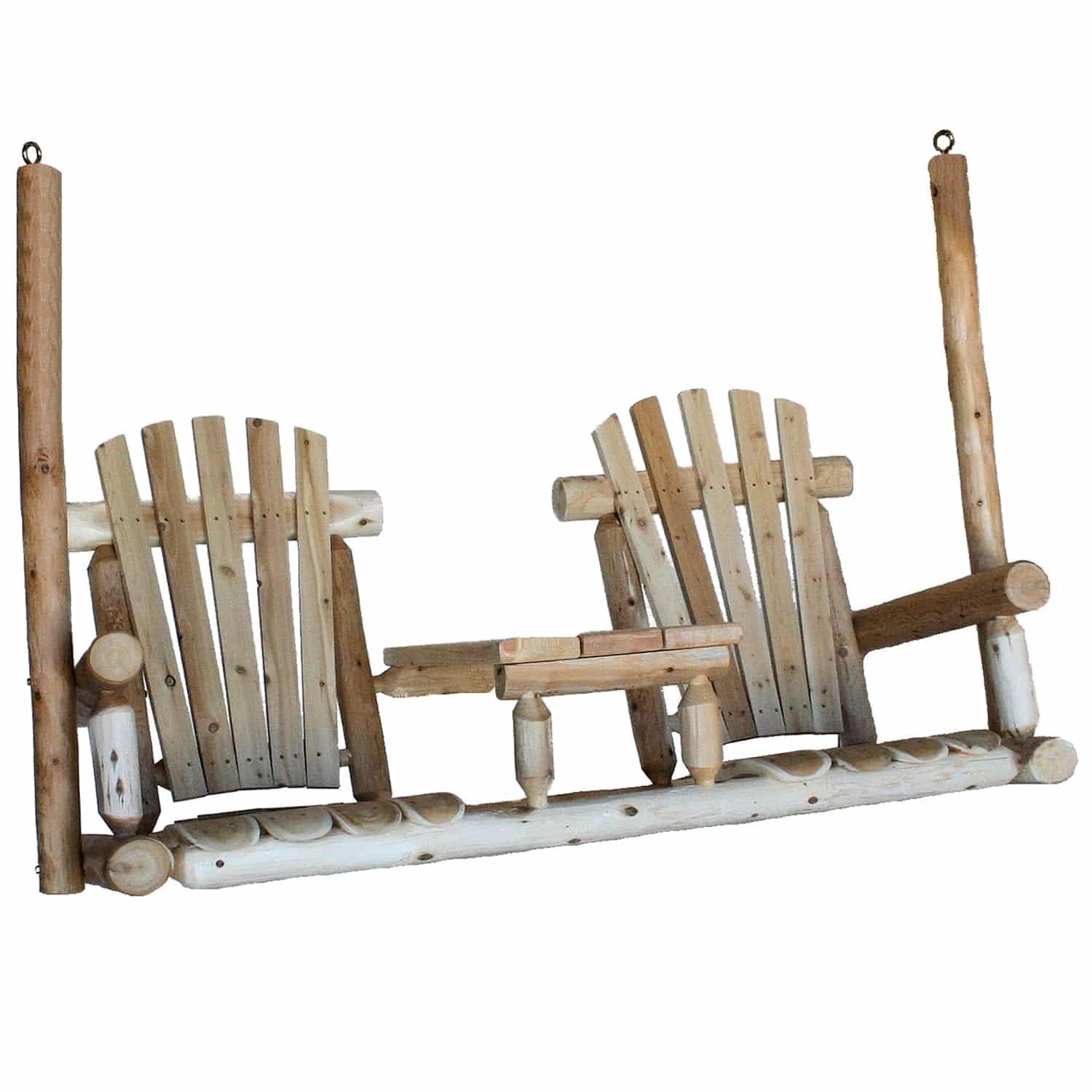 Lakeland Mills Cedar Log Tete-A-Tete Porch Swing – Two-Seat Facing - Outdoorsiness