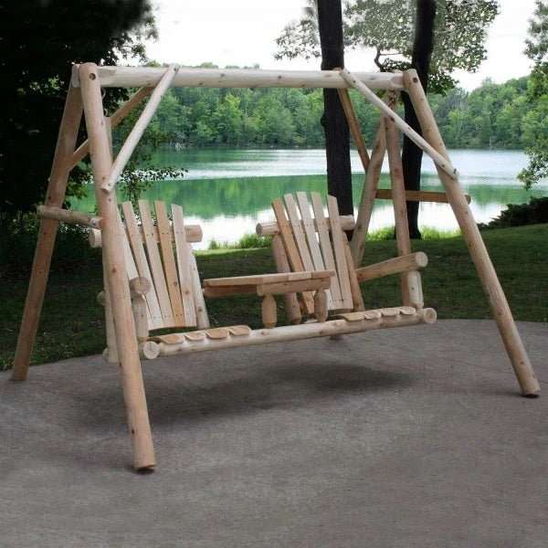 Lakeland Mills Cedar Log Tete-A-Tete Yard Swing & A-Frame Set - Outdoorsiness
