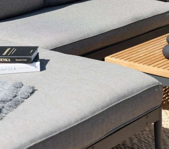 Lucia 2 Piece Commercial Deep Seating Chaise Lounge Bed Set With Table - Aluminum & Teak - Outdoorsiness