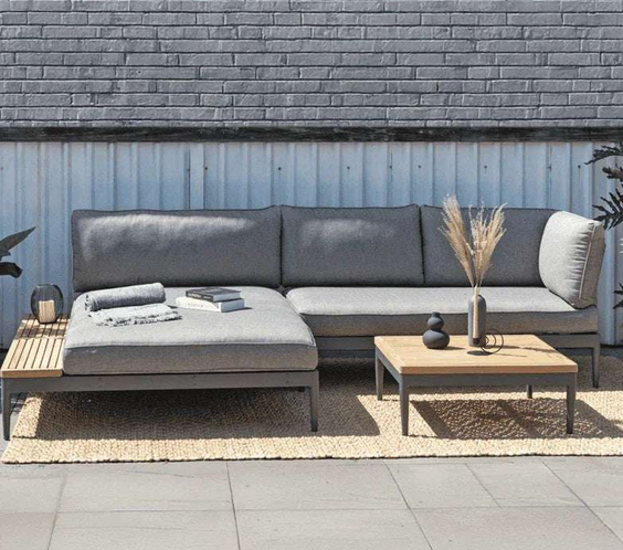 Lucia 2 Piece Commercial Deep Seating Chaise Lounge Bed Set With Table - Aluminum & Teak - Outdoorsiness