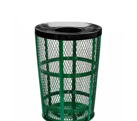 48 Gallon Steel Mesh Commercial Outdoor Trash Can – Flat Top Lid, Corrosion Resistant