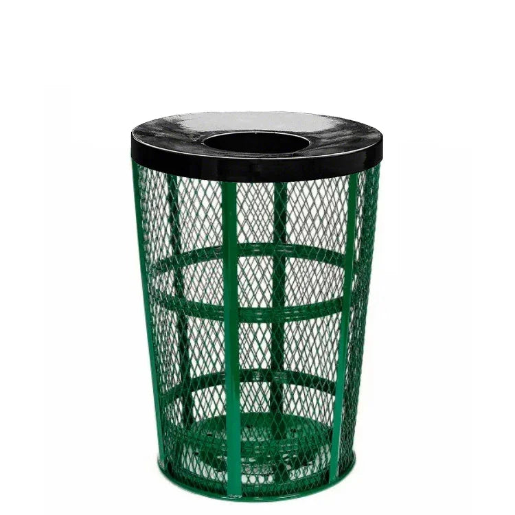 48 Gallon Steel Mesh Commercial Outdoor Trash Can – Flat Top Lid, Corrosion Resistant