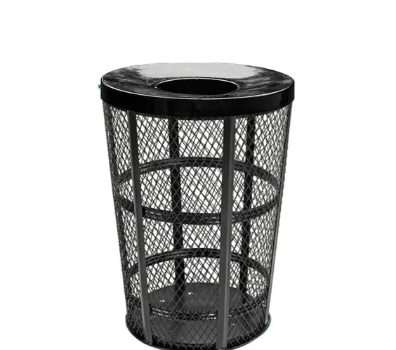 48 Gallon Steel Mesh Commercial Outdoor Trash Can – Flat Top Lid, Corrosion Resistant