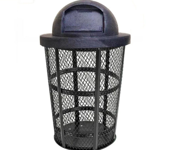 48 Gallon Steel Mesh Commercial Outdoor Trash Can – Plastic Dome Lid, Corrosion Resistant