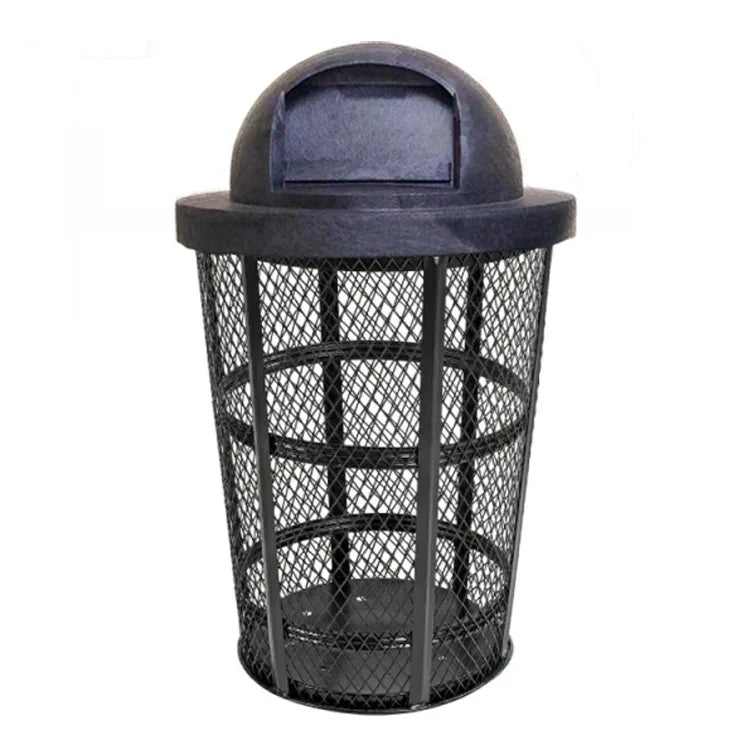 48 Gallon Steel Mesh Commercial Outdoor Trash Can – Plastic Dome Lid, Corrosion Resistant