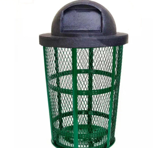 48 Gallon Steel Mesh Commercial Outdoor Trash Can – Plastic Dome Lid, Corrosion Resistant