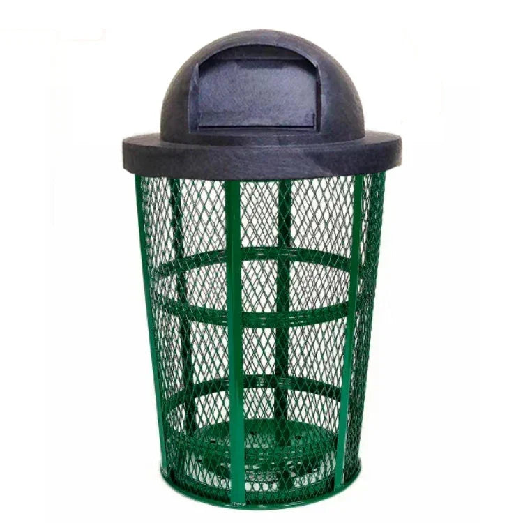 48 Gallon Steel Mesh Commercial Outdoor Trash Can – Plastic Dome Lid, Corrosion Resistant