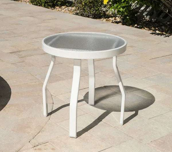 Oasis 18in Round Acrylic Pool Side Table – Rectangular Aluminum Tubing - Outdoorsiness