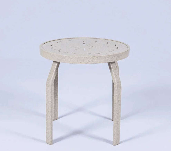 Oasis 18in Round Aluminum Pool Side Table – Punched Top, Rectangular Legs - Outdoorsiness