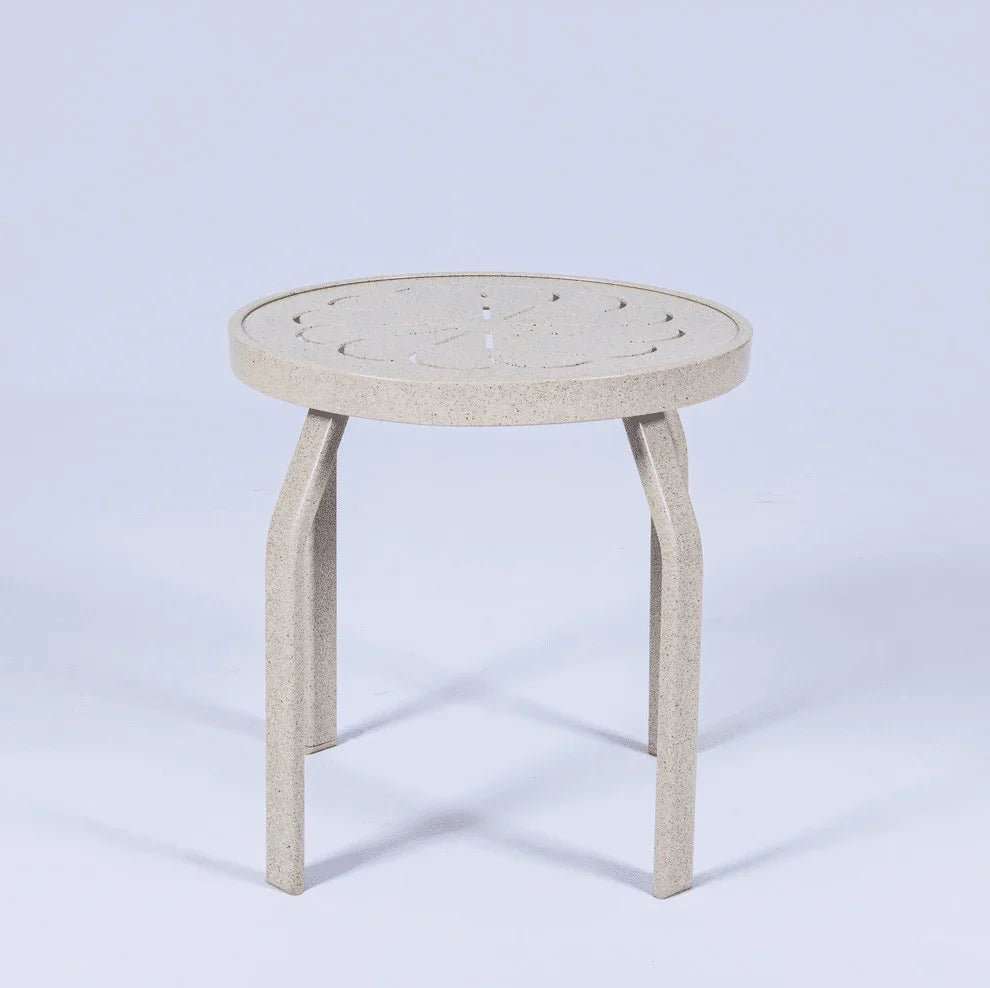 Oasis 18in Round Aluminum Pool Side Table – Punched Top, Rectangular Legs - Outdoorsiness