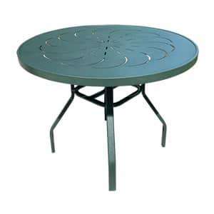 Oasis 36in Round Aluminum Commercial Pool Patio Table – Punched Top, Rectangular Legs - Outdoorsiness