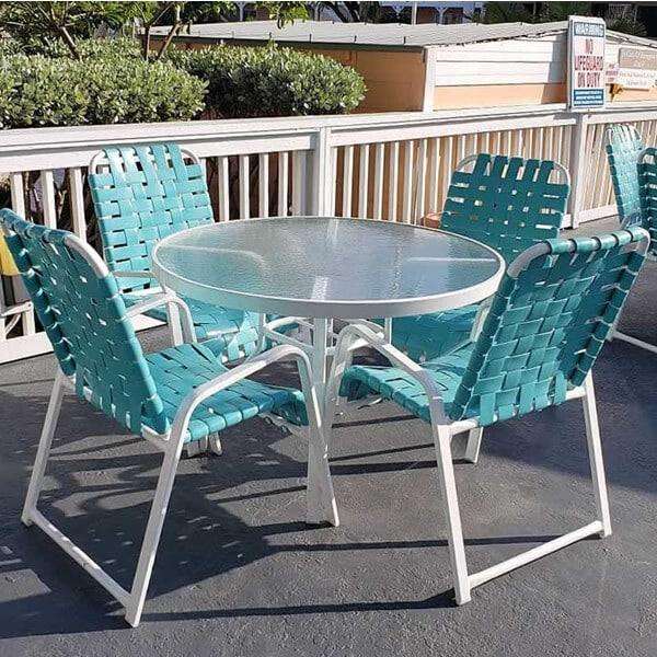 Oasis 42in Round Acrylic Commercial Pool Patio Table – Rectangular Aluminum Tubing - Outdoorsiness