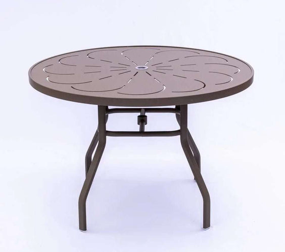 Oasis 42in Round Aluminum Commercial Pool Patio Table – Punched Top, Rectangular Legs - Outdoorsiness