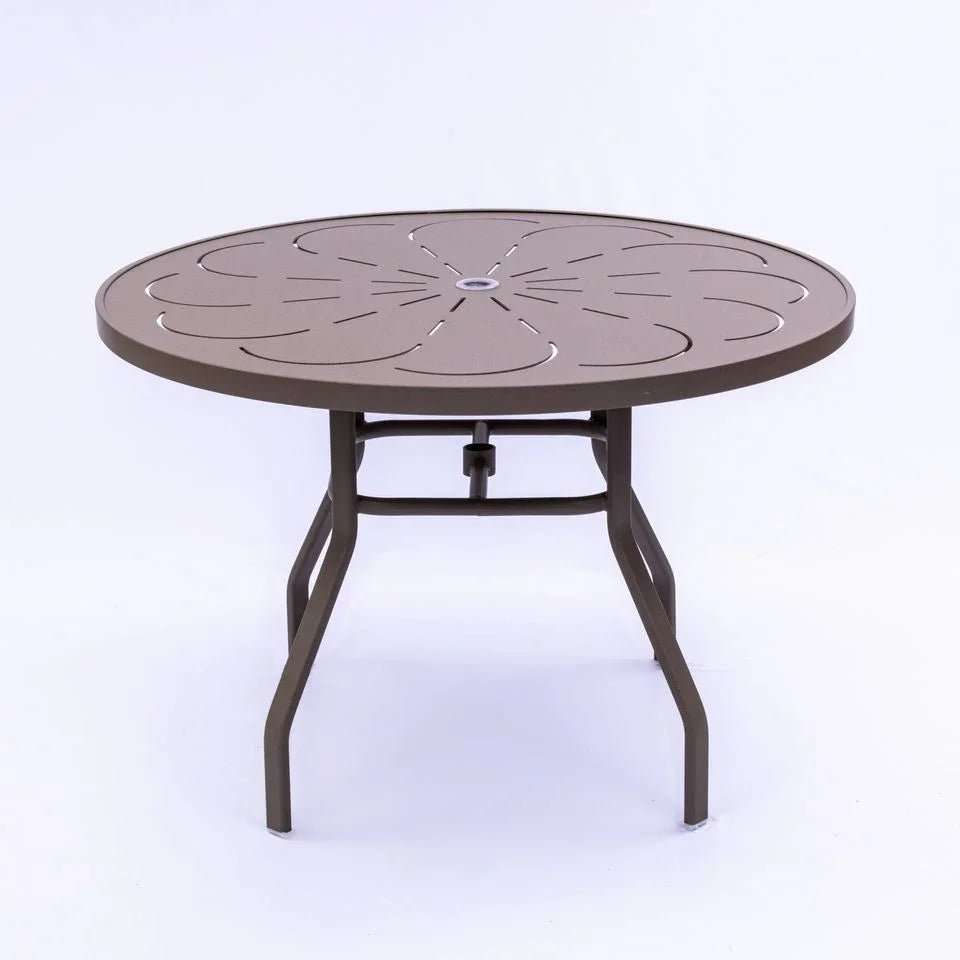 Oasis 42in Round Aluminum Commercial Pool Patio Table – Punched Top, Rectangular Legs - Outdoorsiness
