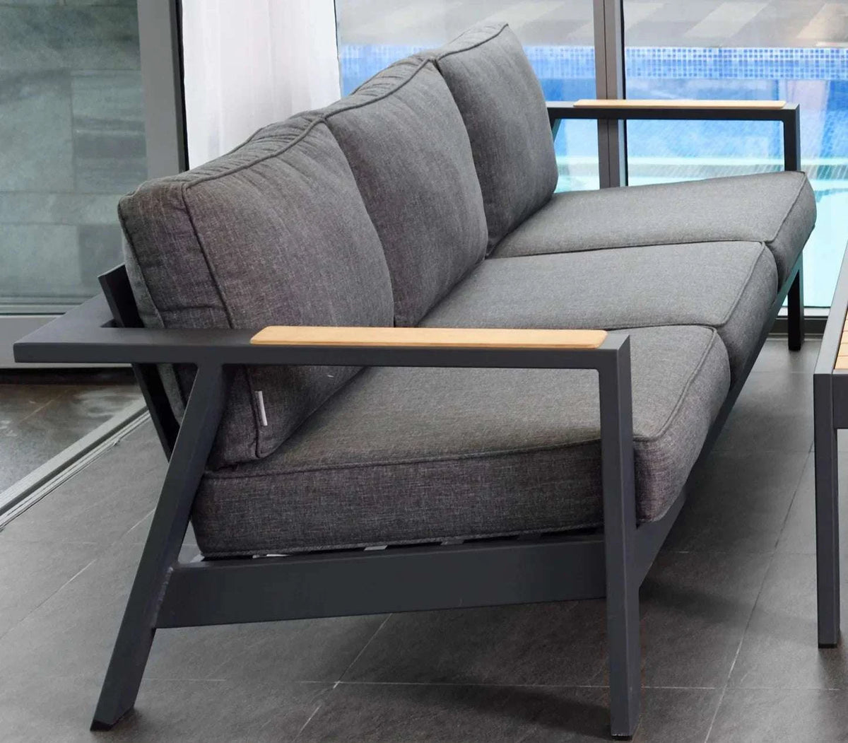 Oceanic 4 Piece Commercial Deep Seating Patio Sofa Set - Aluminum with Teak Accents - Outdoorsiness