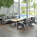 Oceanic 4 Piece Commercial Deep Seating Patio Sofa Set - Aluminum with Teak Accents - Outdoorsiness
