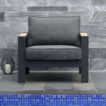 Oceanic 5 Piece Commercial Deep Seating Patio Conversation Set - Aluminum with Teak Accents - Outdoorsiness
