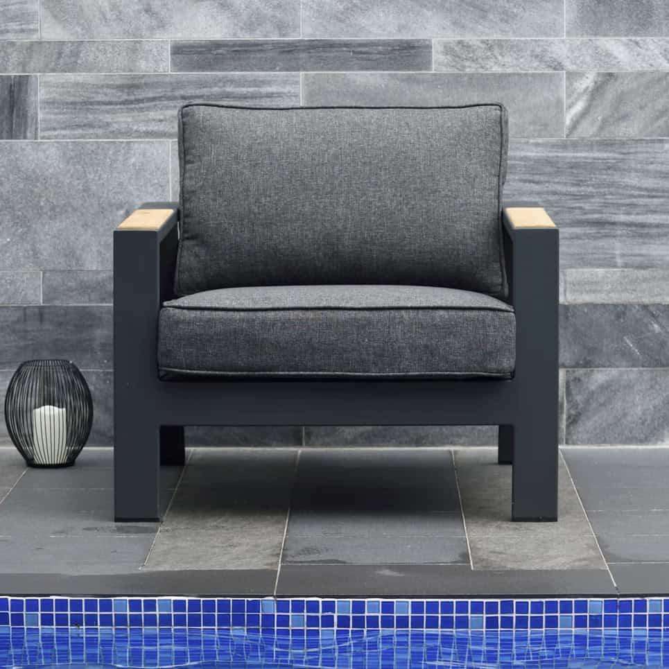 Oceanic 5 Piece Commercial Deep Seating Patio Conversation Set - Aluminum with Teak Accents - Outdoorsiness