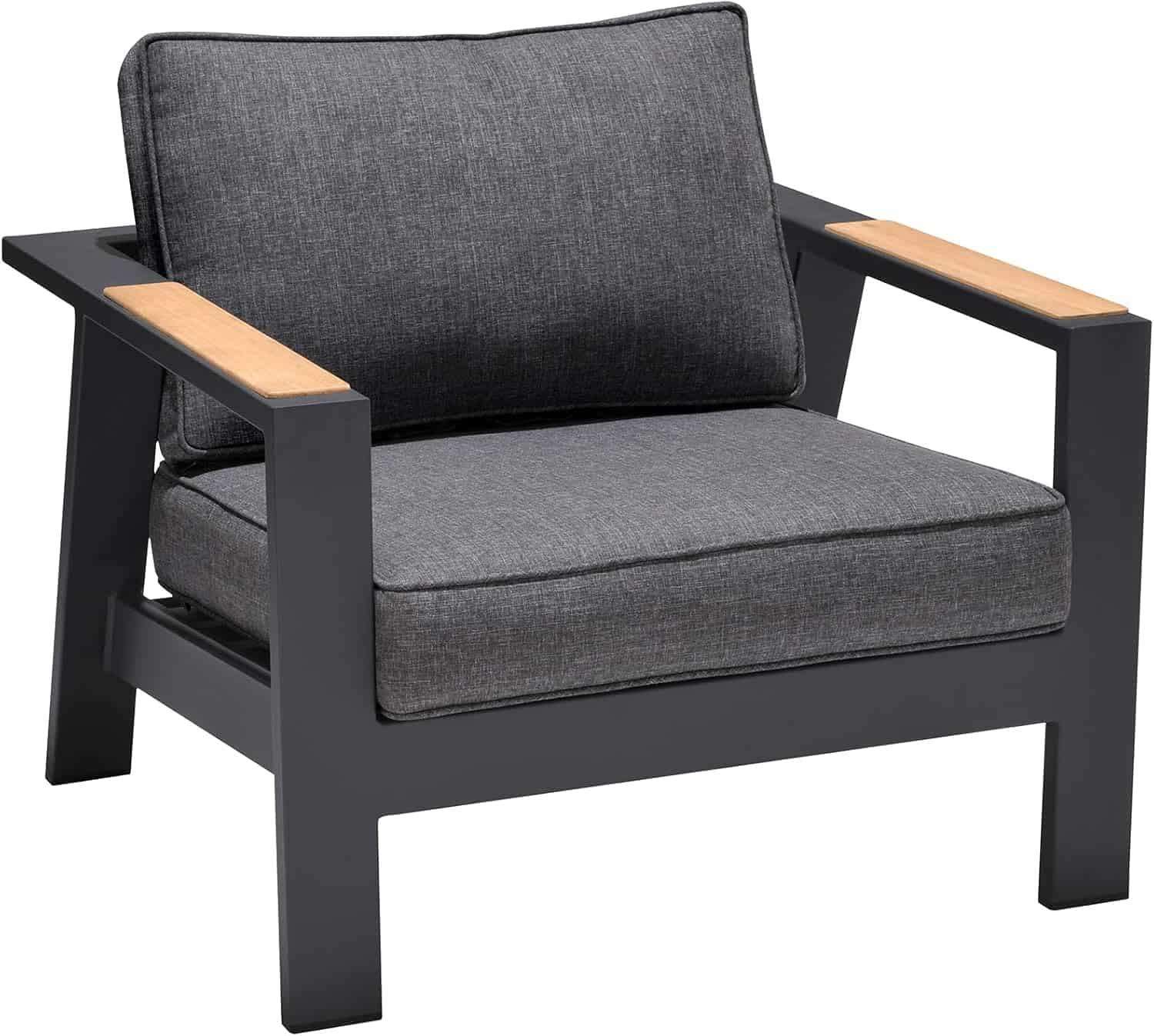 Oceanic 5 Piece Commercial Deep Seating Patio Conversation Set - Aluminum with Teak Accents - Outdoorsiness