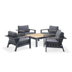 Oceanic 5 Piece Commercial Deep Seating Patio Conversation Set - Aluminum with Teak Accents - Outdoorsiness