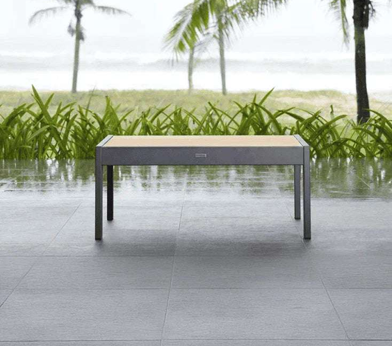 Oceanic 5 Piece Commercial Deep Seating Patio Conversation Set - Aluminum with Teak Accents - Outdoorsiness