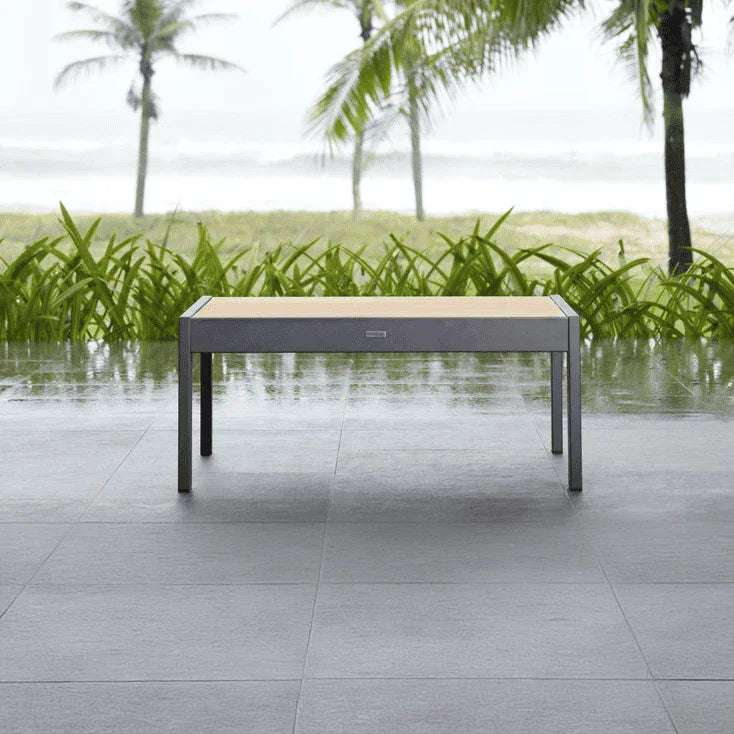 Oceanic 5 Piece Commercial Deep Seating Patio Conversation Set - Aluminum with Teak Accents - Outdoorsiness