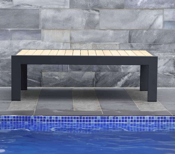 Oceanic Commercial Coffee Table - Aluminum with Teak - Outdoorsiness